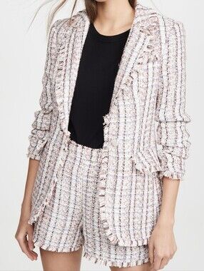 Cinq à Sept Boucle Khloe Blazer Women’s Size 8 Ruched Sleeves Tweed Career